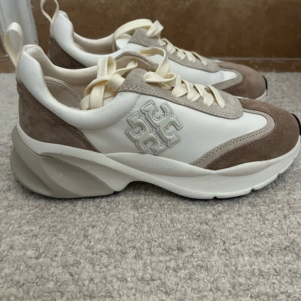 Tory Burch Cream and Taupe Platform Sneakers